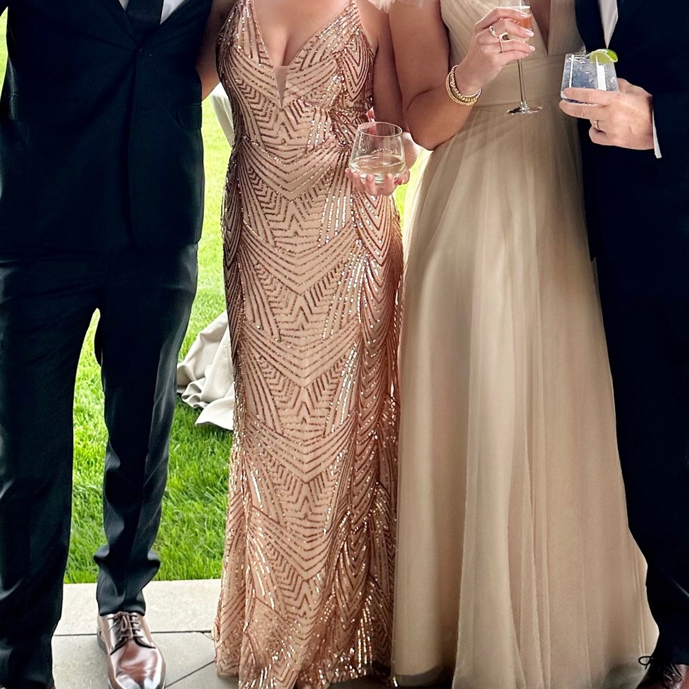 Revelry Camilla Geo Sequin Dress-Rose Gold